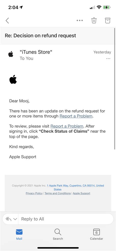 contact apple for refund